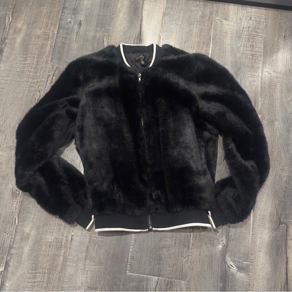 Jessica Simpson Black Faux Fur Bomber Jacket